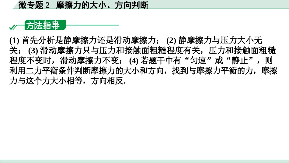 中考河南物理12.第12讲　力　运动和力_微专题2  摩擦力的大小、方向判断.pptx_第2页