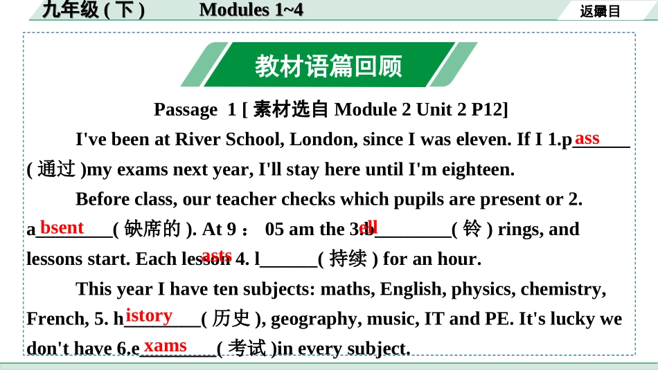 中考安徽英语WY21. 第一部分 九年级  (下)  Modules 1~4.ppt_第2页