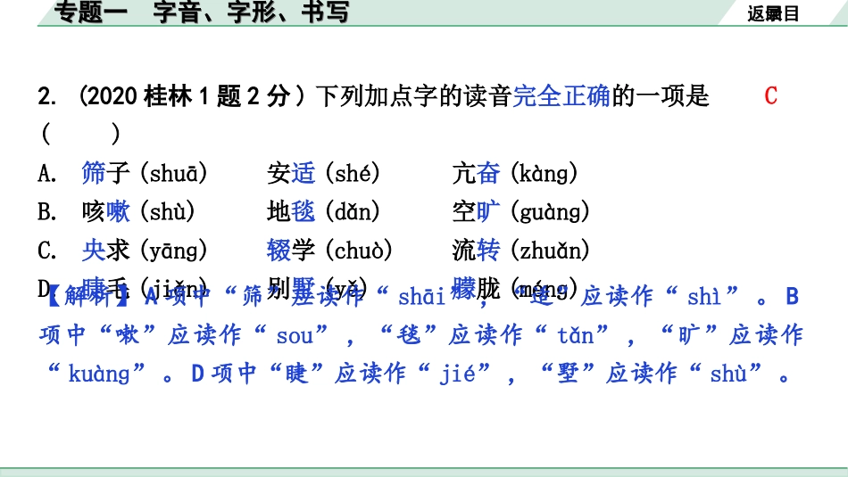 中考广西语文1.第一部分  基础知识及运用_1.专题一  字音、字形、书写_专题一  字音、字形、书写.ppt_第3页