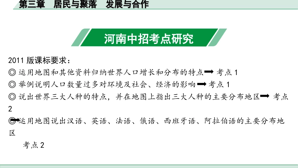 中考河南地理1.第一部分  河南中招考点研究_2.模块二  世界地理_4.第三章  居民与聚落  发展与合作.ppt_第2页