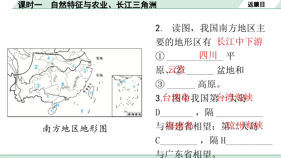 中考广东地理精讲本PPT_1. 第一部分　广东中考考点研究_4. 八年级下册_3. 第七章  南方地区_1. 课时一  自然特征与农业、长江三角洲.pptx_第3页