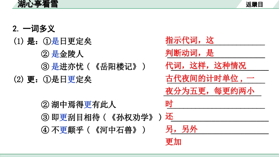 中考北部湾经济区语文2.第二部分  精读_一、古诗文阅读_3.专题三  文言文阅读_一阶  课内文言文知识梳理及训练_10  湖心亭看雪_湖心亭看雪（练）.ppt_第3页