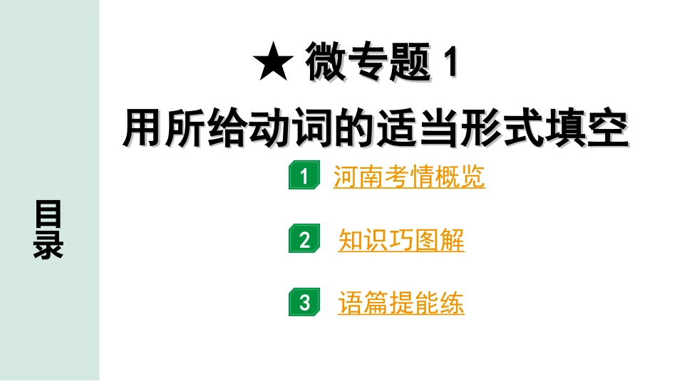 中考河南英语课标版26. 第二部分 专题一 微专题1 用所给动词的适当形式填空.ppt_第2页