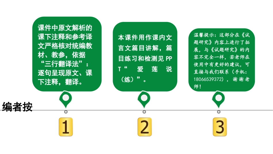 中考河南语文1.第一部分  古诗文阅读与默写_1.专题一  文言文阅读_课标文言文23篇逐篇梳理及训练_第20篇  爱莲说_爱莲说“三行翻译法”（讲）.ppt_第1页