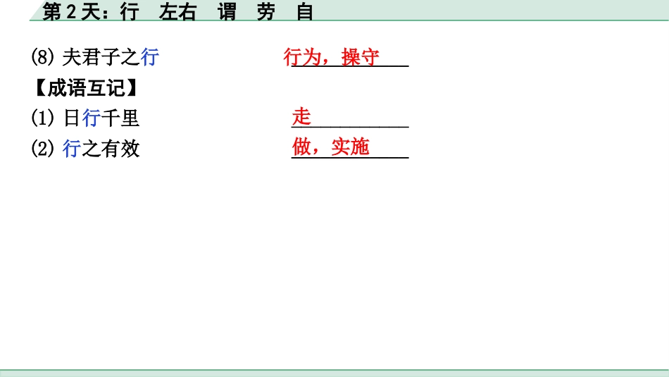 中考河北语文2.第二部分  古诗文阅读_专题二  文言文阅读_二阶  点对点迁移训练_（一）实词_第2天：行　左右　谓　劳　自.pptx_第3页