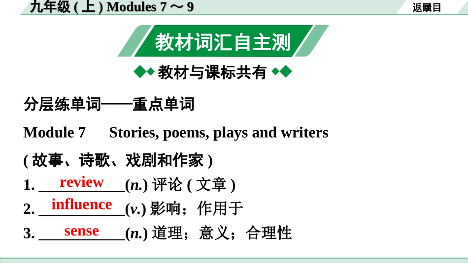 中考广东英语WY全书PPT_2.教材梳理_19. 第一部分 九年级(上) Modules 7～9.ppt_第2页