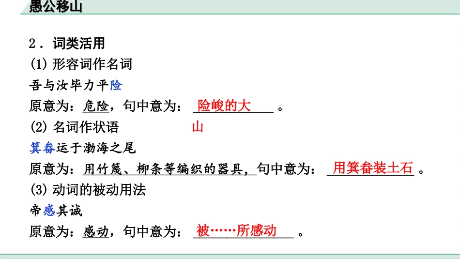 中考河北语文2.第二部分  古诗文阅读_专题二  文言文阅读_一阶  教材知识梳理及训练_第15篇  愚公移山_愚公移山（练）.ppt_第3页