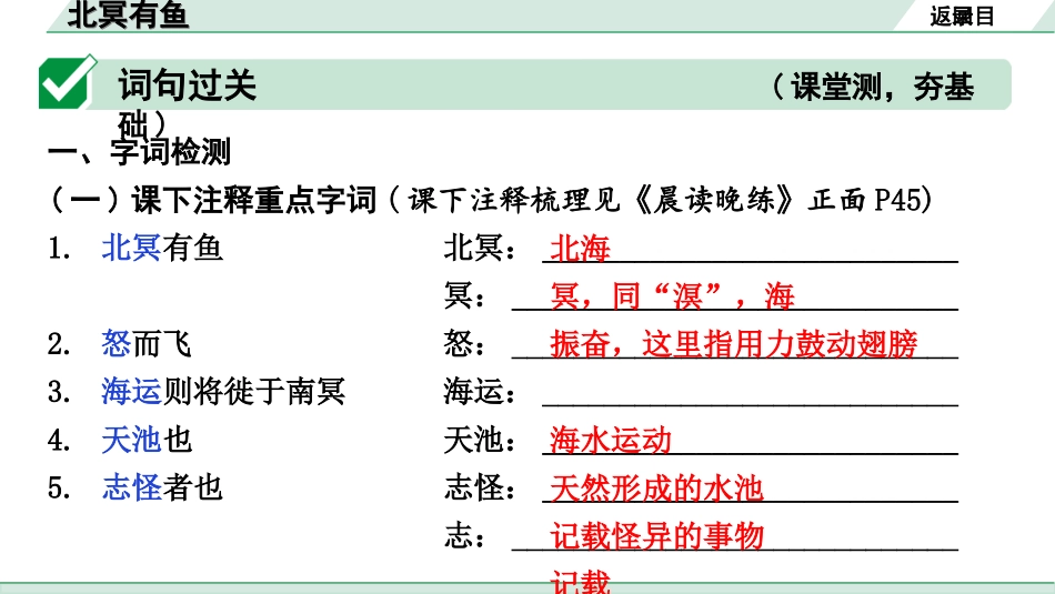 中考安徽语文2.第二部分  古诗文阅读_1.专题一  文言文阅读_一阶  课标文言文逐篇梳理及对比迁移练_第16篇  北冥有鱼_北冥有鱼（练）.ppt_第2页