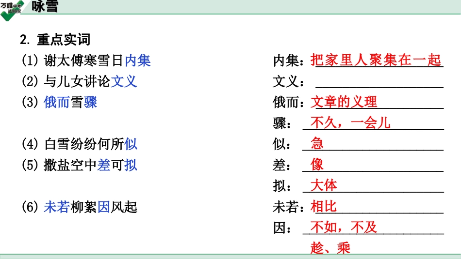 中考广西语文3.第三部分  古诗文阅读_专题一  文言文三阶攻关_一阶  课内文言文阅读_课内文言文梳理及训练_1.《世说新语》二则_咏雪_咏雪(练）.ppt_第3页