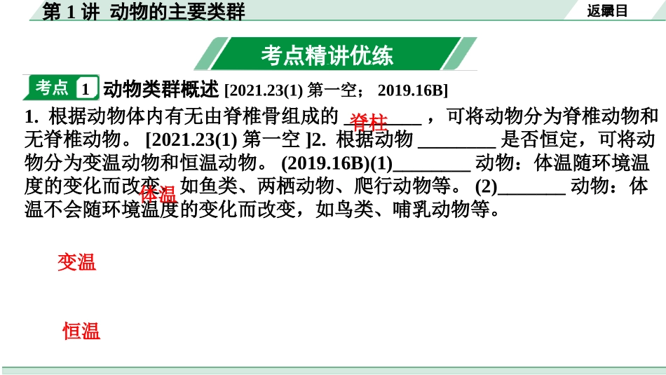 中考河南生物学01.第一部分  河南中招考点研究_05.第五单元　生物圈中的其他生物_02.第1讲  动物的主要类群.pptx_第2页