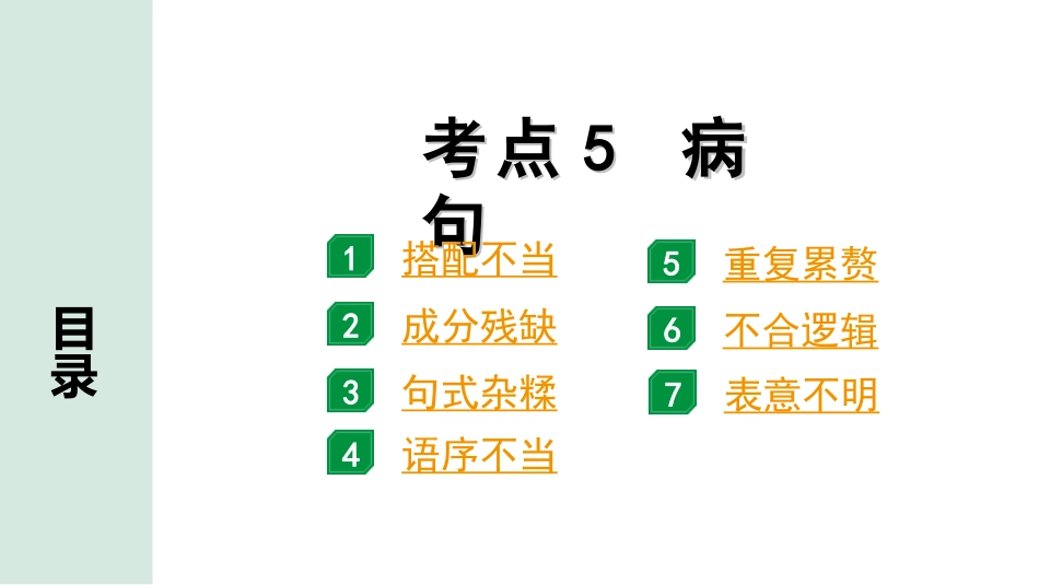 中考杭州语文1. 第一部分 积累_1.专题一  情境综合_杭州常考考点突破_考点5  病句.ppt_第1页