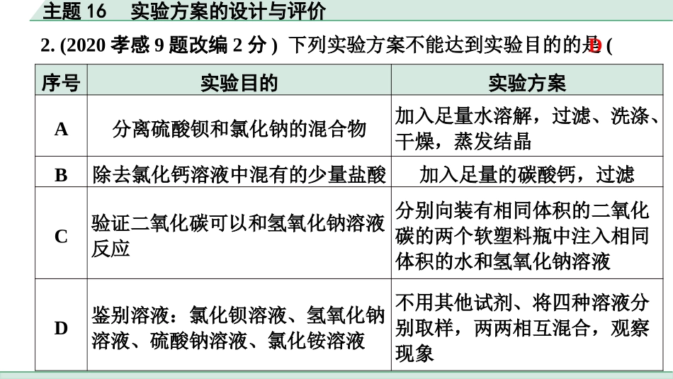 中考湖北化学02.第一部分   湖北中考考点研究_16.主题16  实验方案的设计与评价_主题16   实验方案的设计与评价.pptx_第3页