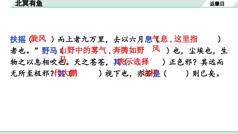 中考广东语文2.第二部分  古诗文默写与阅读_2. 专题二  课内文言文阅读_1轮 课内文言文逐篇过关检测_14. 北冥有鱼_北冥有鱼(练).ppt_第3页