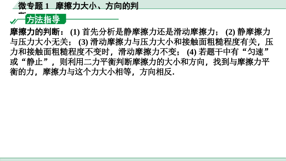 中考贵州物理01.第一部分　贵州中考考点研究_10.第十章　力与运动_02.微专题1  摩擦力大小、方向的判断.pptx_第2页