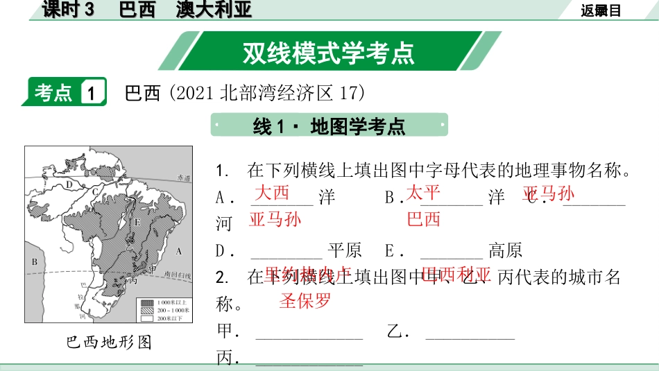 中考广西地理1.  第一部分　广西中考考点研究_2. 模块二　世界地理_7.第七单元  认识国家_3.课时3  巴西  澳大利亚.ppt_第3页