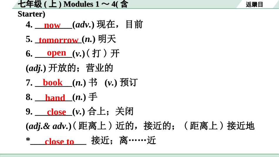 中考广东英语WY全书PPT_2.教材梳理_01. 第一部分 七年级(上) Modules 1～4(含Starter).ppt_第3页