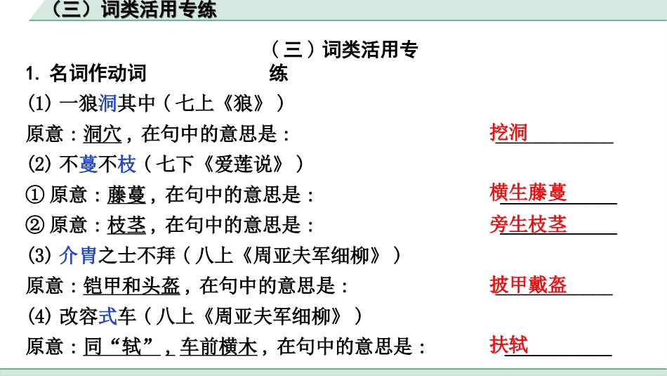 中考杭州语文2. 第二部分 阅读_4.专题四  课外文言文三阶攻关_一阶  必备知识——课内文言文字词积累_教材重点字词分类训练_（三）词类活用专练.ppt_第2页