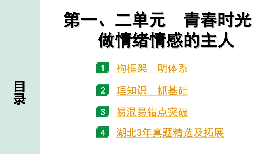 中考湖北道法1.第一部分   中考考点研究_7.七年级（下册）_1.第一、二单元　青春时光　做情绪情感的主人.ppt_第1页