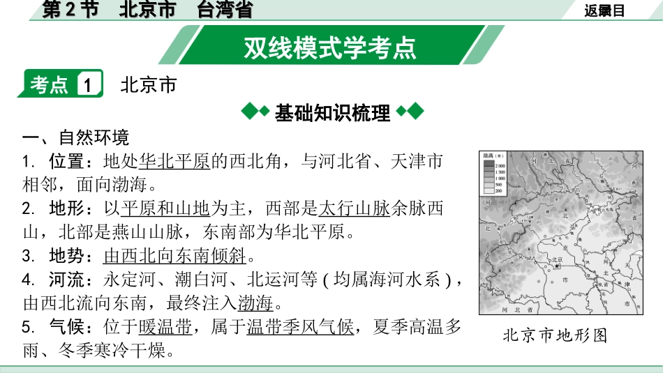 中考安徽地理1. 第一部分　安徽中考考点研究_3. 模块三　中国地理_6. 第六章　认识区域_2. 第2节　北京市　台湾省.ppt_第3页