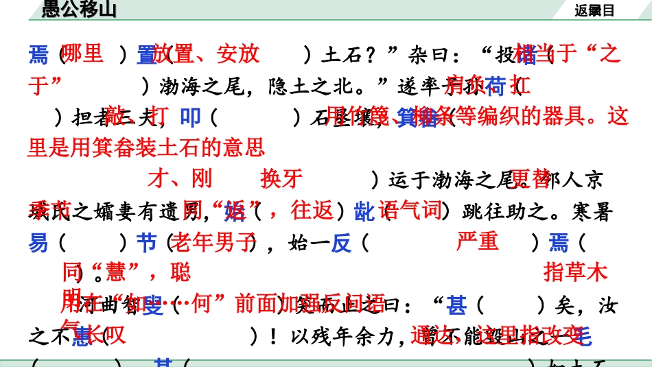 中考广东语文2.第二部分  古诗文默写与阅读_2. 专题二  课内文言文阅读_1轮 课内文言文逐篇过关检测_26. 愚公移山_愚公移山（练）.ppt_第3页