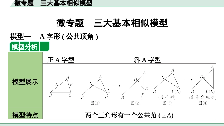 中考北部湾数学1.第一部分  北部湾经济区中考考点研究_4.第四章  三角形_12.微专题  三大基本相似模型.ppt_第1页