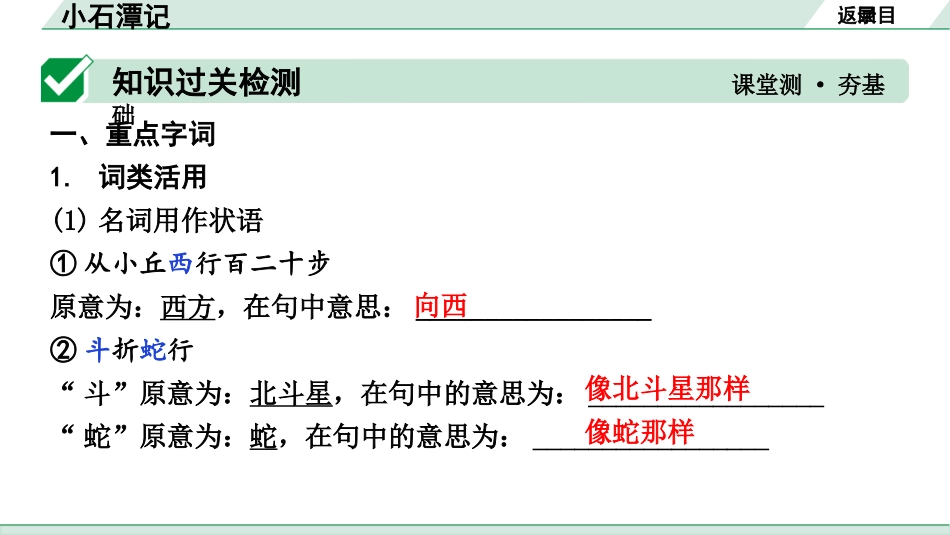 中考湖北语文2.第二部分 古诗文阅读_1.专题一  文言文阅读_一阶：教材文言文39篇逐篇梳理及训练_第12篇　小石潭记_小石潭记（练）.pptx_第2页