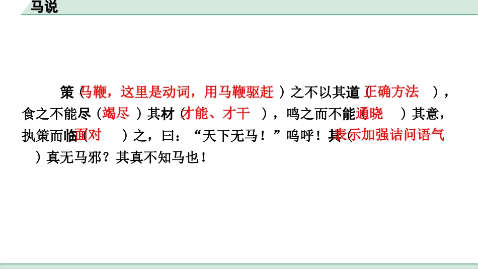 中考杭州语文2. 第二部分 阅读_4.专题四  课外文言文三阶攻关_一阶  必备知识——课内文言文字词积累_教材重点字词逐篇训练_29. 马说_马说（练）.ppt_第3页