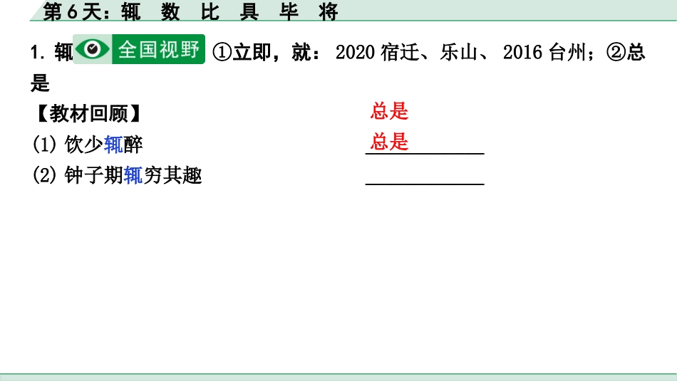 中考河北语文2.第二部分  古诗文阅读_专题二  文言文阅读_二阶  点对点迁移训练_（一）实词_第6天：辄　数　比　具　毕　将.pptx_第2页