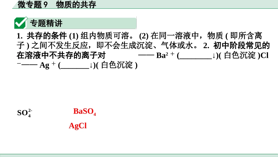 中考湖北化学02.第一部分   湖北中考考点研究_06.主题6  酸碱盐_04.微专题9  物质的共存.pptx_第2页