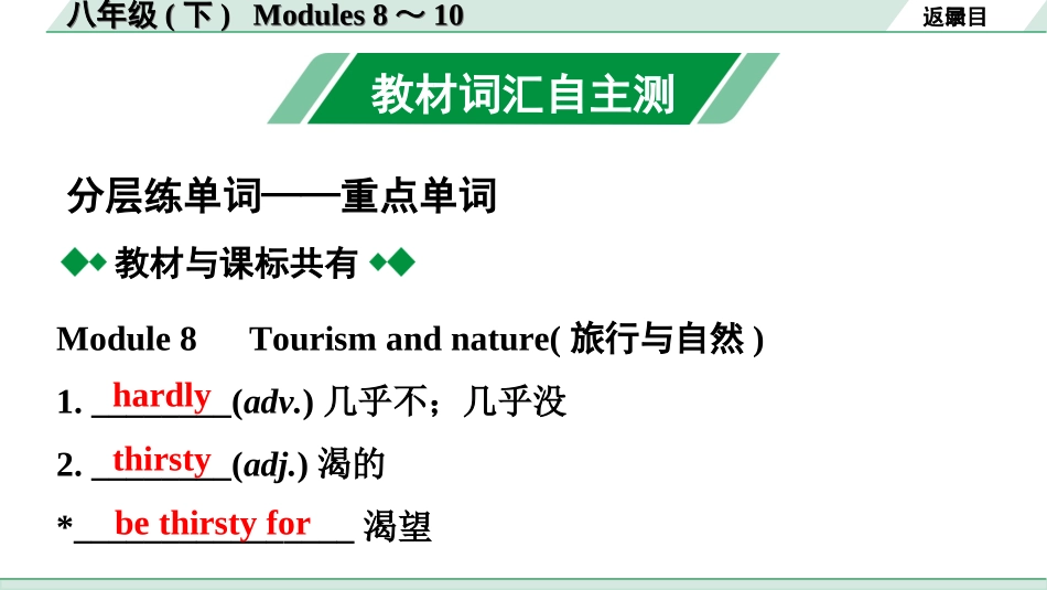 中考广东英语WY全书PPT_2.教材梳理_15. 第一部分 八年级(下) Modules 8～10.ppt_第2页