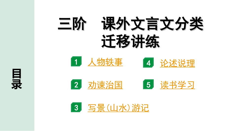 中考安徽语文2.第二部分  古诗文阅读_1.专题一  文言文阅读_三阶  课外文言文分类迁移讲练.ppt_第1页