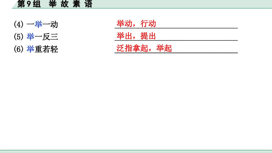 中考北部湾经济区语文2.第二部分  精读_一、古诗文阅读_3.专题三  文言文阅读_二阶  文言文点对点迁移练_一、一词多义梳理及点对点迁移练_第9组  举 故 素 语.ppt_第3页