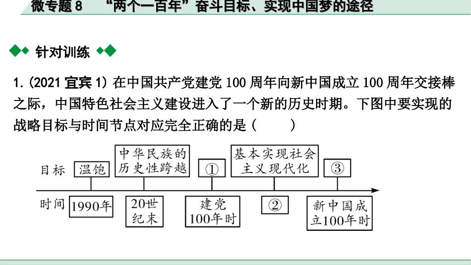 中考贵阳道法1.九年级（上册)_4.第四单元  和谐与梦想_4.微专题8　“两个一百年”奋斗目标、实现中国梦的途径.ppt_第3页