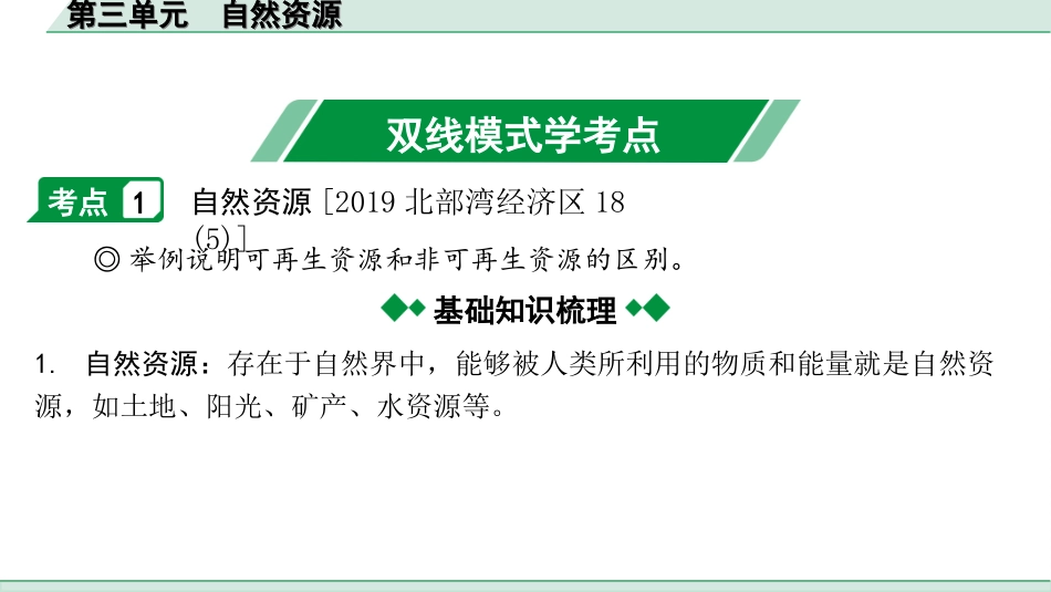 中考广西地理1.  第一部分　广西中考考点研究_3. 模块三　中国地理_3. 第三单元　自然资源_3. 第三单元　自然资源.ppt_第2页