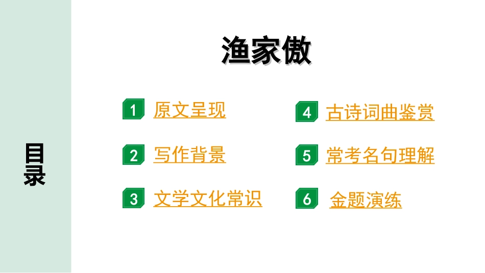 中考湖北语文2.第二部分 古诗文阅读_2.专题二 古诗词曲鉴赏_教材古诗词曲85首梳理及训练_八年级（上）_教材古诗词曲85首训练（八年级上）_第40首  渔家傲（天接云涛连晓雾）.ppt_第2页