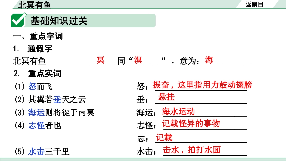 中考广西语文3.第三部分  古诗文阅读_专题一  文言文三阶攻关_一阶  课内文言文阅读_课内文言文梳理及训练_19.《庄子》二则_北冥有鱼_北冥有鱼（练）.pptx_第2页