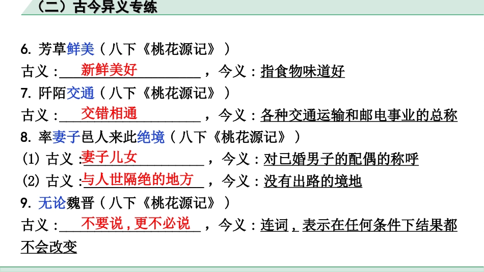 中考杭州语文2. 第二部分 阅读_4.专题四  课外文言文三阶攻关_一阶  必备知识——课内文言文字词积累_教材重点字词分类训练_（二）古今异义专练.ppt_第3页