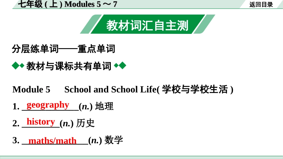 中考广东英语WY全书PPT_2.教材梳理_02. 第一部分 七年级(上) Modules 5～7.ppt_第2页