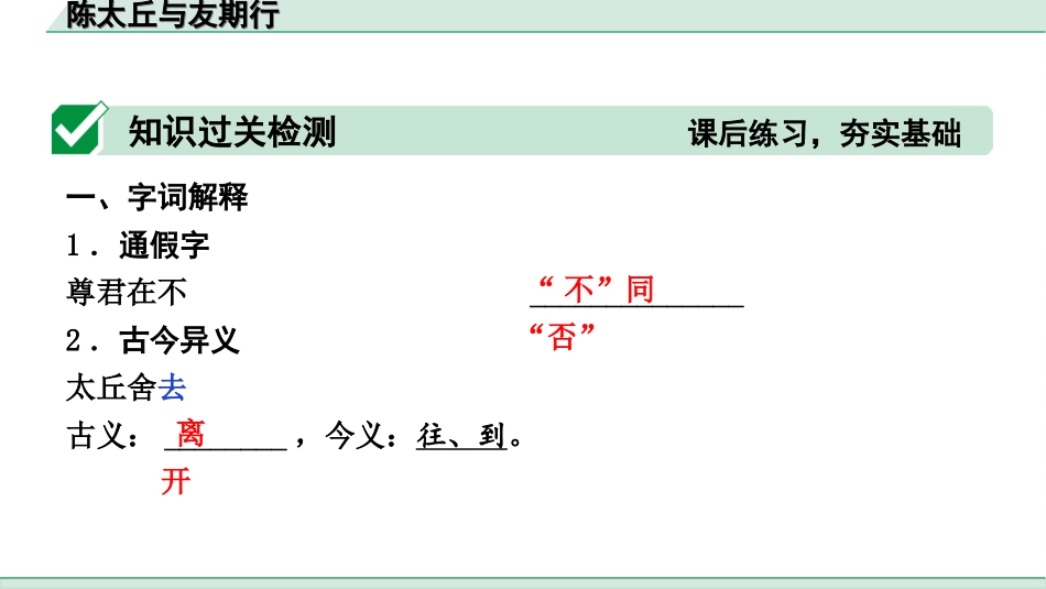 中考河北语文2.第二部分  古诗文阅读_专题二  文言文阅读_一阶  教材知识梳理及训练_第23篇  《世说新语》二则_陈太丘与友期行_陈太丘与友期行（练）.ppt_第2页