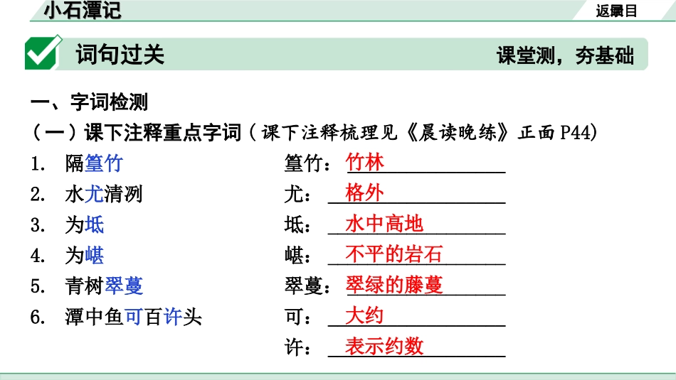 中考安徽语文2.第二部分  古诗文阅读_1.专题一  文言文阅读_一阶  课标文言文逐篇梳理及对比迁移练_第15篇  小石潭记_小石潭记（练）.ppt_第2页