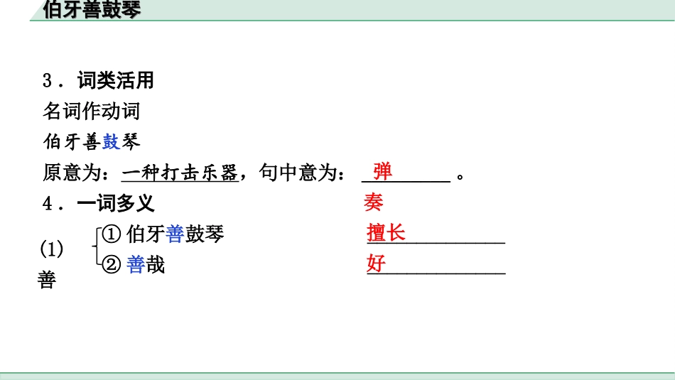 中考河北语文2.第二部分  古诗文阅读_专题二  文言文阅读_一阶  教材知识梳理及训练_第32篇  伯牙善鼓琴_伯牙善鼓琴（练）.ppt_第3页