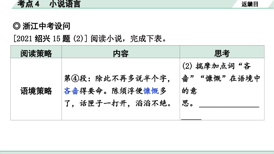 中考杭州语文2. 第二部分 阅读_2.专题二  文学作品阅读_第2课时  小说_关键能力_逐考点突破_考点4  小说语言.ppt_第3页