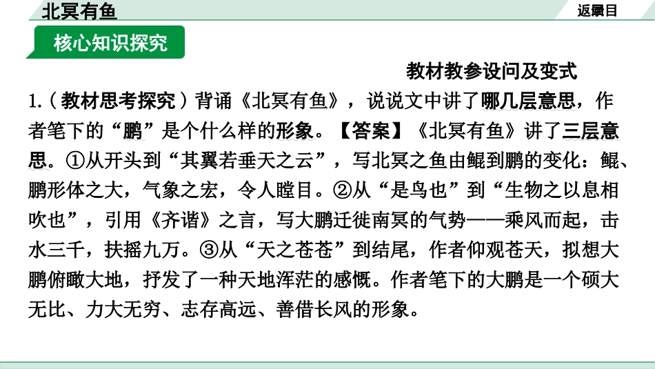 中考河南语文1.第一部分  古诗文阅读与默写_1.专题一  文言文阅读_课标文言文23篇逐篇梳理及训练_第11篇  北冥有鱼_北冥有鱼（练）.pptx_第2页