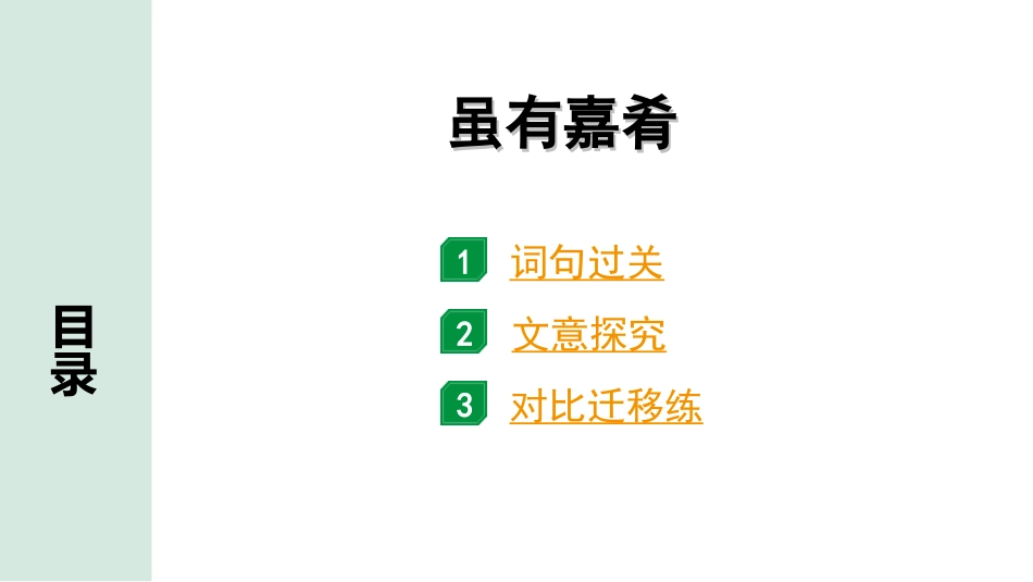 中考安徽语文2.第二部分  古诗文阅读_1.专题一  文言文阅读_一阶  课标文言文逐篇梳理及对比迁移练_第17篇  虽有嘉肴_虽有嘉肴（练）.ppt_第1页