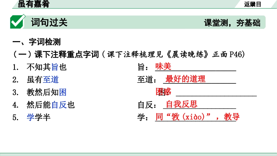 中考安徽语文2.第二部分  古诗文阅读_1.专题一  文言文阅读_一阶  课标文言文逐篇梳理及对比迁移练_第17篇  虽有嘉肴_虽有嘉肴（练）.ppt_第2页