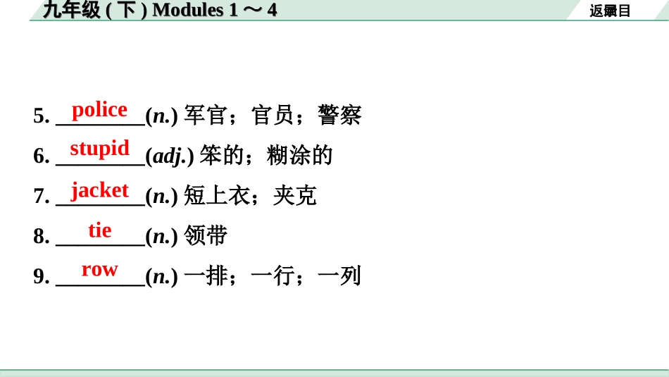 中考广东英语WY全书PPT_2.教材梳理_21. 第一部分 九年级(下) Modules 1～4.ppt_第3页