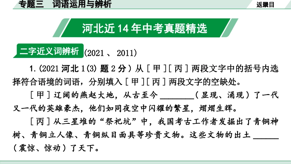 中考河北语文1.第一部分  知识积累与运用_3.专题三  词语运用与辨析_专题三  词语运用与辨析.ppt_第3页