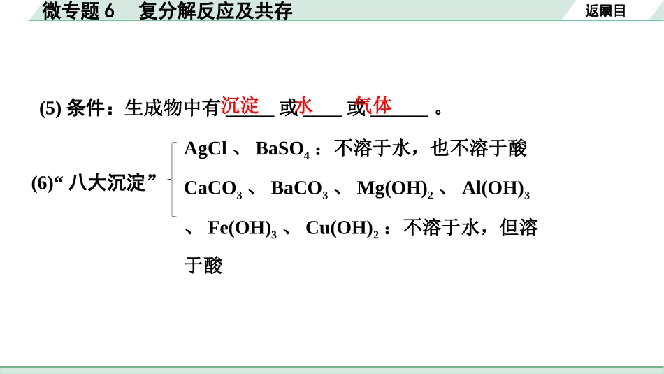 中考长沙化学02.第一部分　长沙中考命题点研究_11.第十一单元　盐　化肥_02.微专题6　复分解反应及共存.pptx_第3页