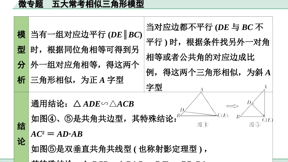 中考上海数学1.第一部分  上海中考考点研究_4.第四章  直线与三角形_8.微专题  五大常考相似三角形模型.ppt_第3页