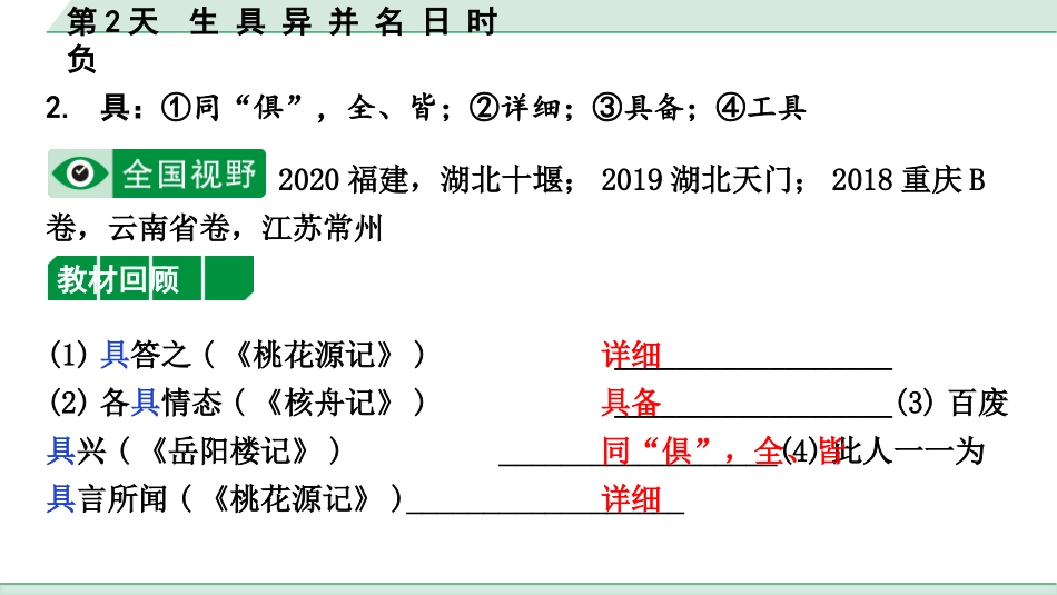 中考沈阳语文2.第二部分  古诗文阅读_2.专题二  文言文阅读_2.二阶  点对点迁移攻关练_一词多义点对点迁移练_第2天　生 具 异 并 名 日 时 负.pptx_第3页